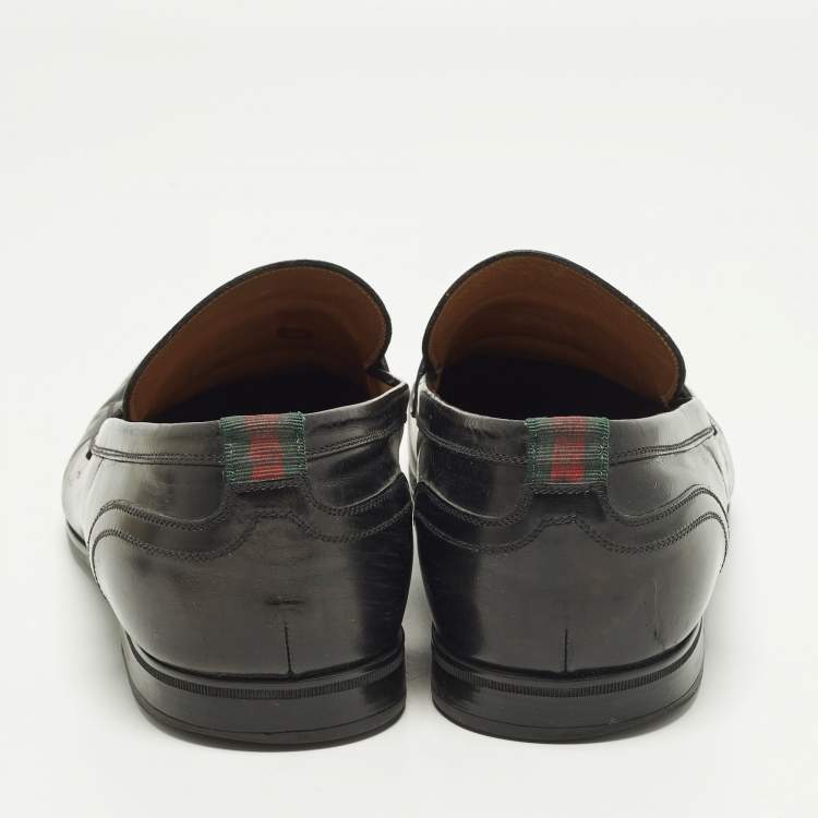 Pre Owned Gucci GG Web Size 43.5 Black Leather Slip On Loafers