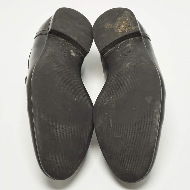 Pre Owned Gucci GG Web Size 43.5 Black Leather Slip On Loafers