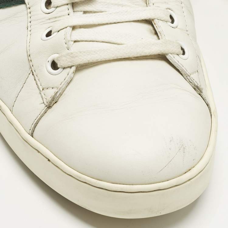 مملوكة مسبقًا Gucci Ace Size 44.5 White Crocodile Leather and Leather Web Low Top Sneakers