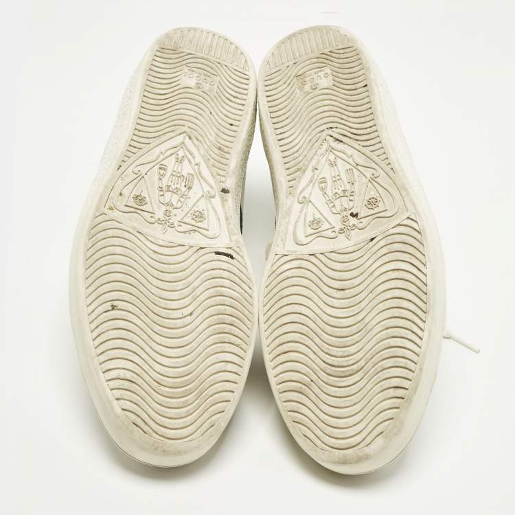 مملوكة مسبقًا Gucci Ace Size 44.5 White Crocodile Leather and Leather Web Low Top Sneakers