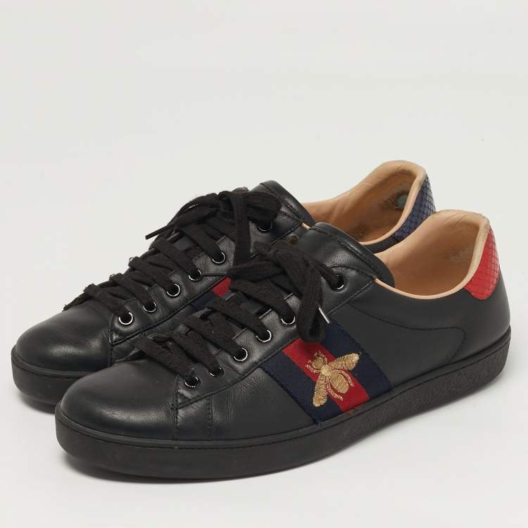 Pre Owned Gucci Ace Size 43 Black Python Embossed and Leather Web Low Top Sneakers
