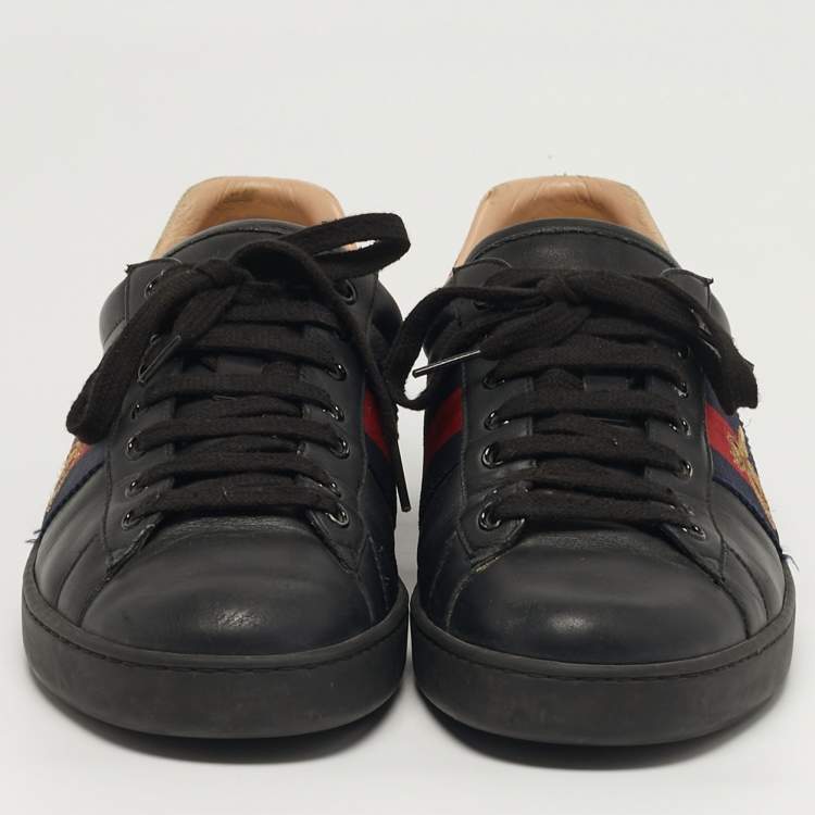 Pre Owned Gucci Ace Size 43 Black Python Embossed and Leather Web Low Top Sneakers