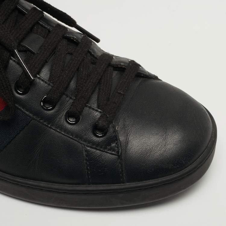 Pre Owned Gucci Ace Size 43 Black Python Embossed and Leather Web Low Top Sneakers