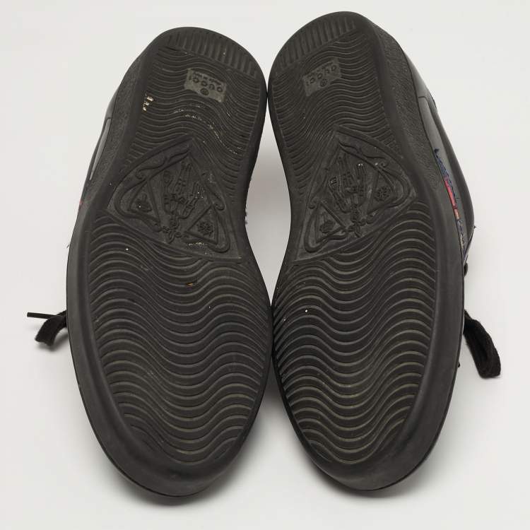 Pre Owned Gucci Ace Size 43 Black Python Embossed and Leather Web Low Top Sneakers