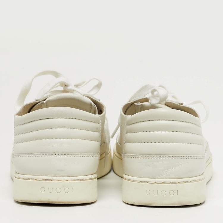 Pre Owned Gucci Size 44 White Leather Low Top Sneakers