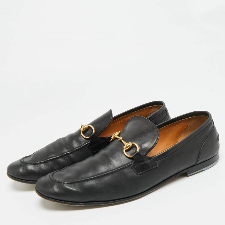 مملوكة مسبقًا Gucci Jordaan Size 44.5 Black Leather Horsebit Slip On Loafers