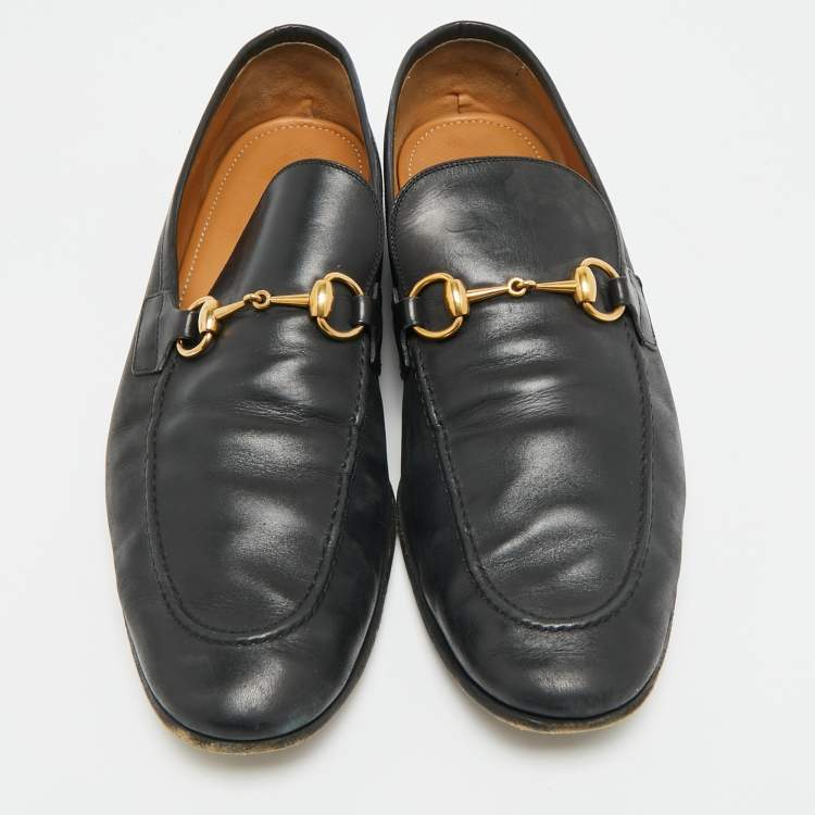 مملوكة مسبقًا Gucci Jordaan Size 44.5 Black Leather Horsebit Slip On Loafers