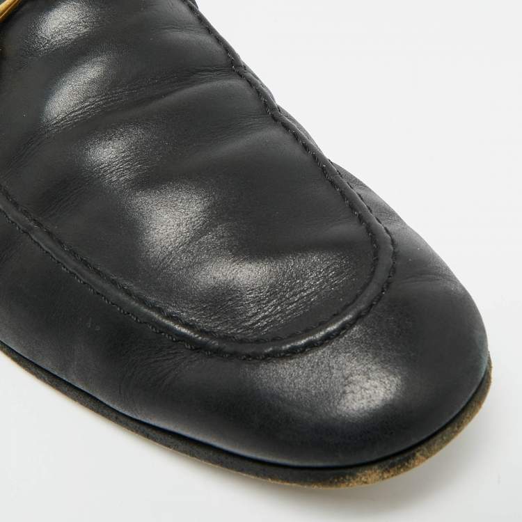 مملوكة مسبقًا Gucci Jordaan Size 44.5 Black Leather Horsebit Slip On Loafers