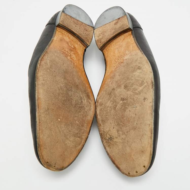 مملوكة م سبقًا Gucci Jordaan Size 44.5 Black Leather Horsebit Slip On Loafers