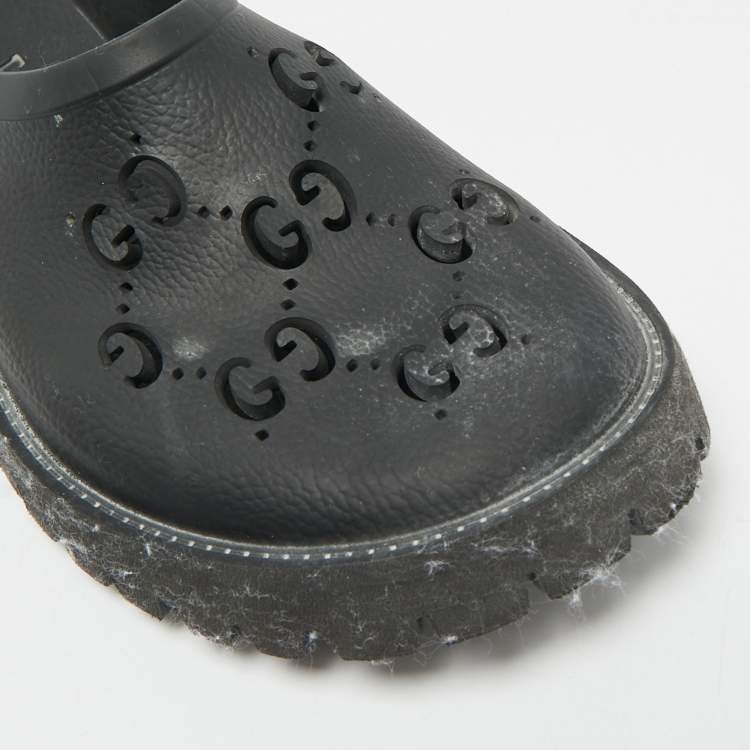 Pre Owned Gucci Size 41 Black GG Rubber Slip On Flat Mules