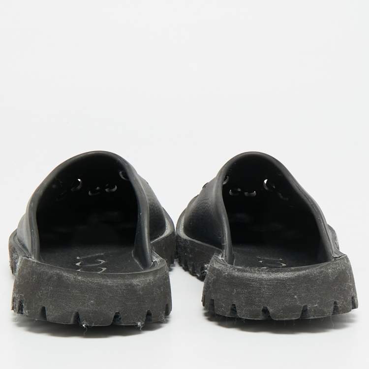 Pre Owned Gucci Size 41 Black GG Rubber Slip On Flat Mules