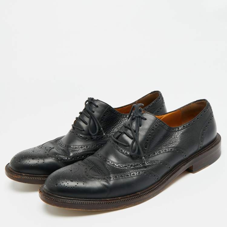 مملوكة مسبقًا Gucci Size 45.5 Black Brogue Leather Lace Up Oxfords
