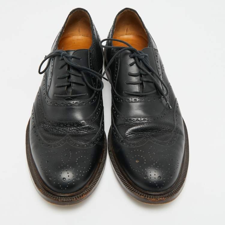 مملوكة مسبقًا Gucci Size 45.5 Black Brogue Leather Lace Up Oxfords