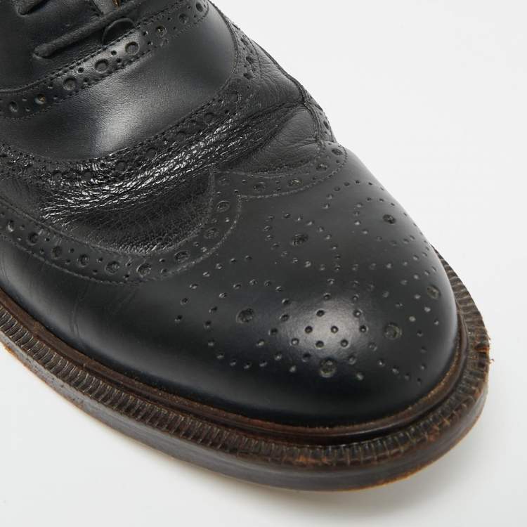 مملوكة مسبقًا Gucci Size 45.5 Black Brogue Leather Lace Up Oxfords