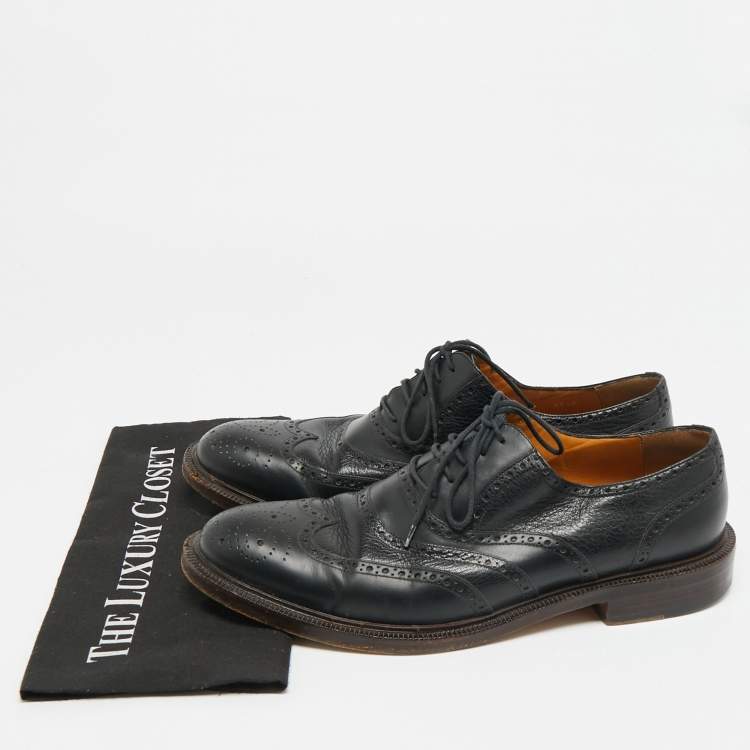 مملوكة مسبقًا Gucci Size 45.5 Black Brogue Leather Lace Up Oxfords