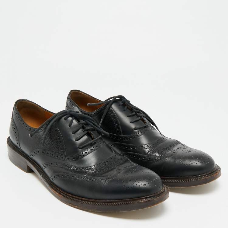 مملوكة مسبقًا Gucci Size 45.5 Black Brogue Leather Lace Up Oxfords