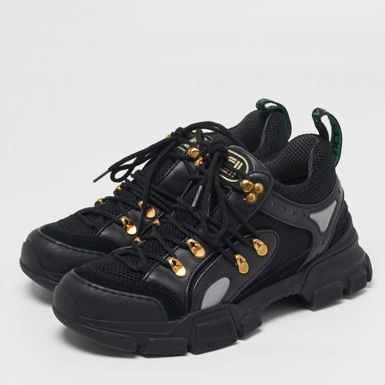 Pre Owned Gucci Flashtrek Size 40 Black Leather and Suede Sneakers