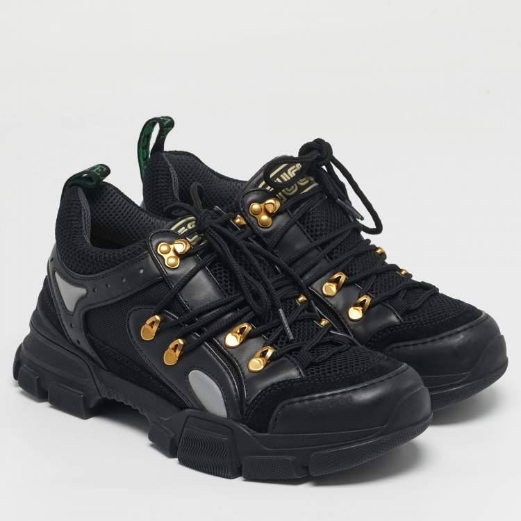 Pre Owned Gucci Flashtrek Size 40 Black Leather and Suede Sneakers