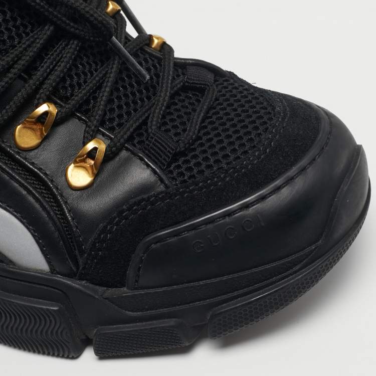 Pre Owned Gucci Flashtrek Size 40 Black Leather and Suede Sneakers