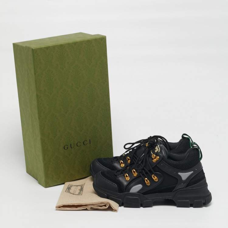 Pre Owned Gucci Flashtrek Size 40 Black Leather and Suede Sneakers