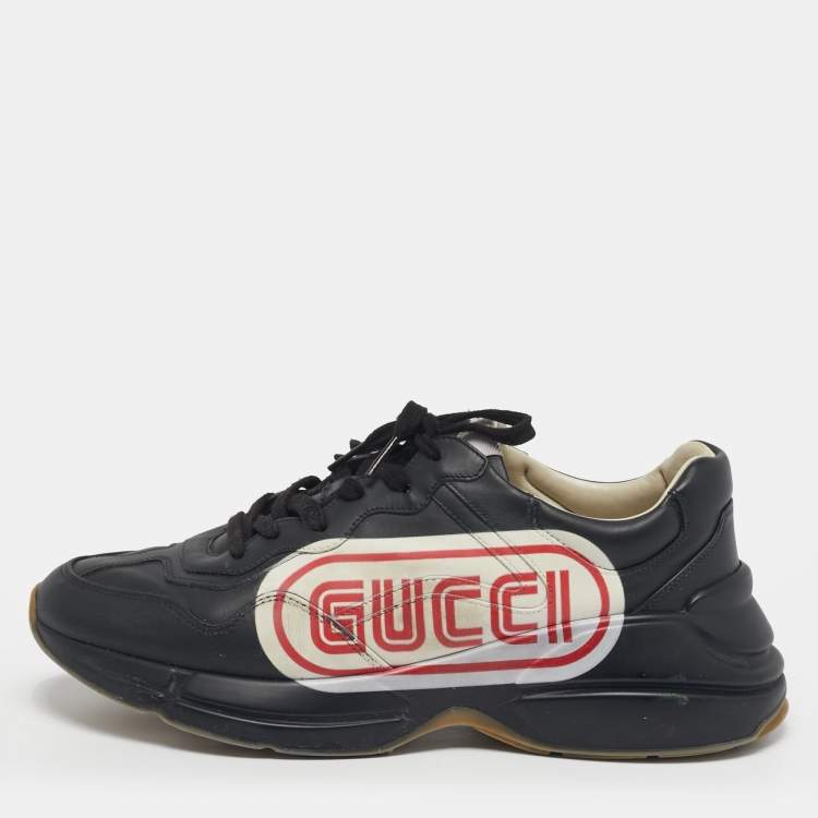 Pre Owned Gucci Rhyton Size 43.5 Black Leather Lace Up Sneakers