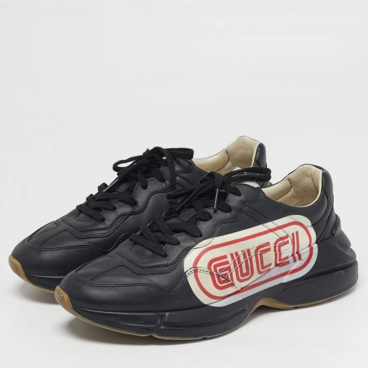 Pre Owned Gucci Rhyton Size 43.5 Black Leather Lace Up Sneakers