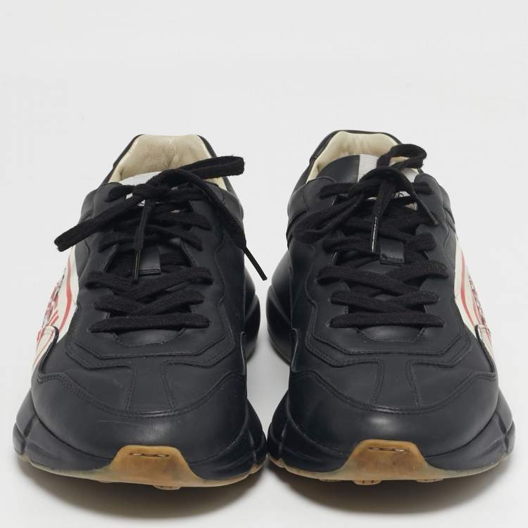 Pre Owned Gucci Rhyton Size 43.5 Black Leather Lace Up Sneakers