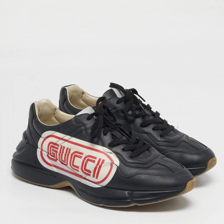 Pre Owned Gucci Rhyton Size 43.5 Black Leather Lace Up Sneakers