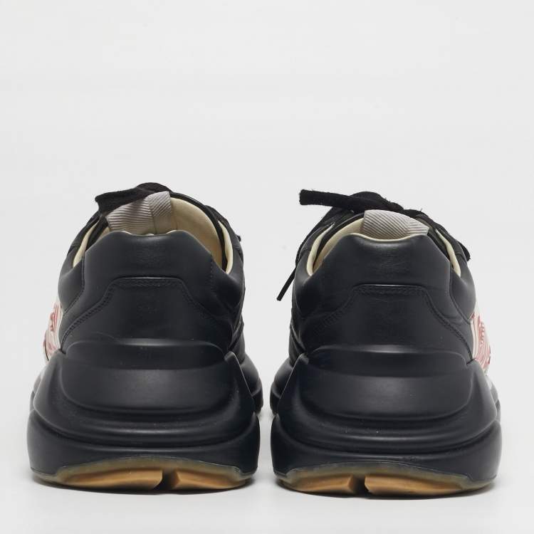 Pre Owned Gucci Rhyton Size 43.5 Black Leather Lace Up Sneakers
