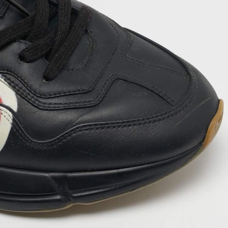 Pre Owned Gucci Rhyton Size 43.5 Black Leather Lace Up Sneakers