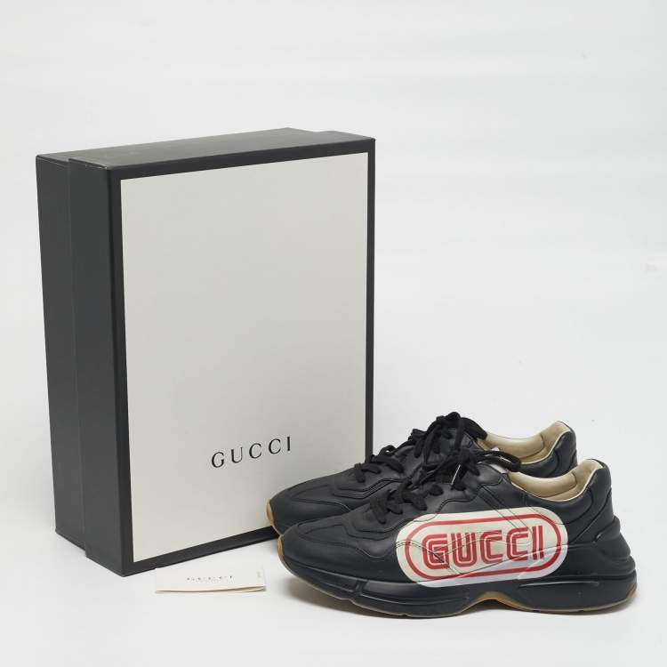 Pre Owned Gucci Rhyton Size 43.5 Black Leather Lace Up Sneakers