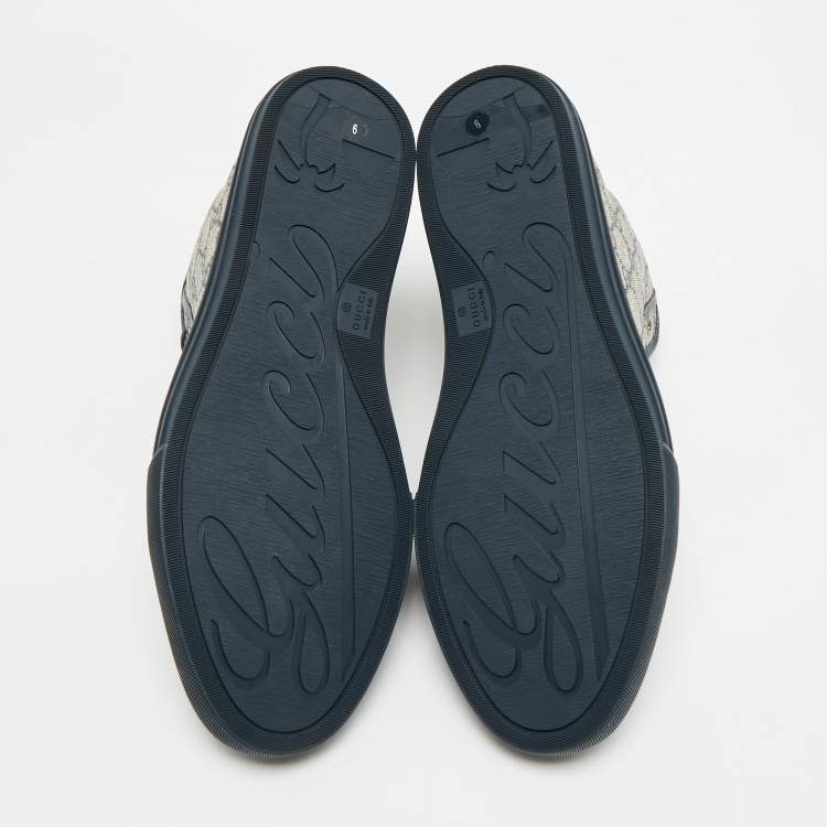 Pre Owned Gucci GG Size 43 Navy Blue/Beige Canvas and Leather High Top Sneakers