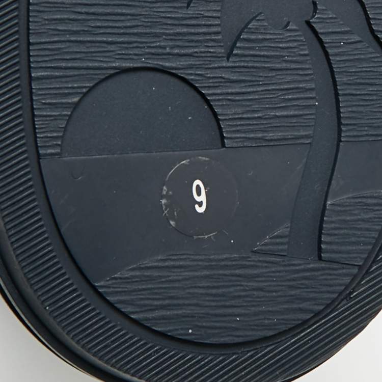 Pre Owned Gucci GG Size 43 Navy Blue/Beige Canvas and Leather High Top Sneakers