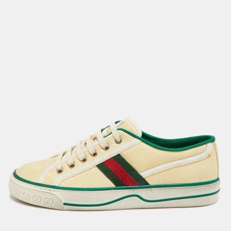 Pre Owned Gucci Tennis 1977 Size 41 Cream/Green Canvas Low Top Sneakers