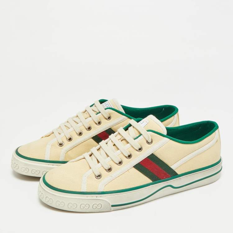 Pre Owned Gucci Tennis 1977 Size 41 Cream/Green Canvas Low Top Sneakers