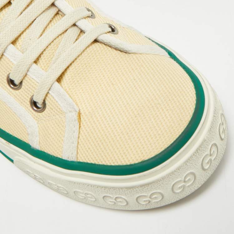 Pre Owned Gucci Tennis 1977 Size 41 Cream/Green Canvas Low Top Sneakers