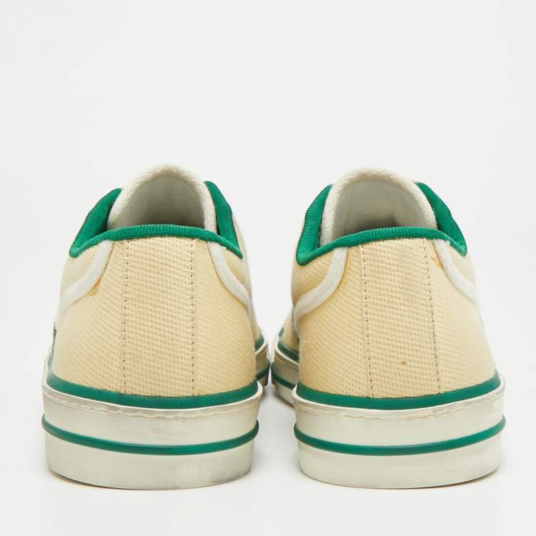 Pre Owned Gucci Tennis 1977 Size 41 Cream/Green Canvas Low Top Sneakers