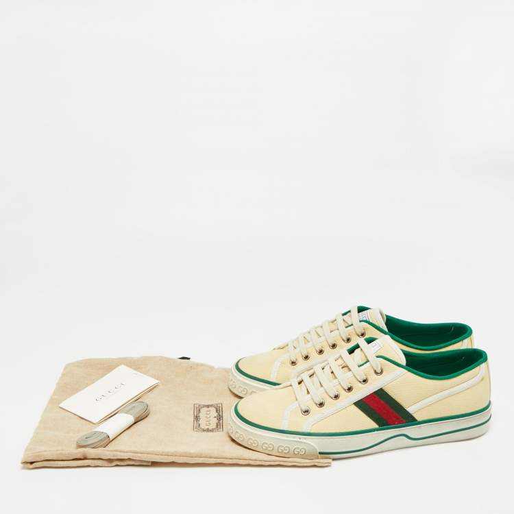 Pre Owned Gucci Tennis 1977 Size 41 Cream/Green Canvas Low Top Sneakers