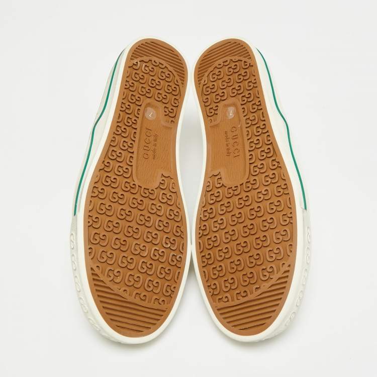 Pre Owned Gucci Tennis 1977 Size 41 Cream/Green Canvas Low Top Sneakers