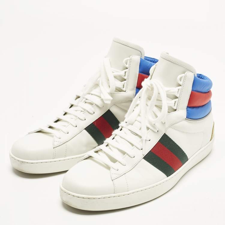 Pre Owned Gucci Ace Size 43.5 Multicolor Leather Stripe Web High Top Sneakers