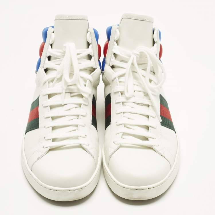 Pre Owned Gucci Ace Size 43.5 Multicolor Leather Stripe Web High Top Sneakers