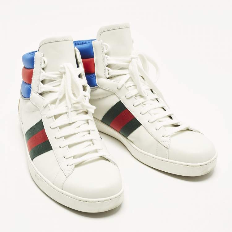 Pre Owned Gucci Ace Size 43.5 Multicolor Leather Stripe Web High Top Sneakers