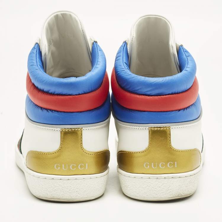 Pre Owned Gucci Ace Size 43.5 Multicolor Leather Stripe Web High Top Sneakers