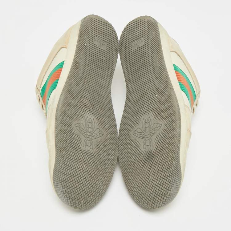 Pre Owned Gucci Screener Size 45 Beige Canvas and Nubuck Leather Web Low Top Sneakers