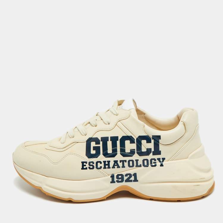 Pre Owned Gucci Rhyton 25 Size 44 Cream Leather Lace Up Sneakers