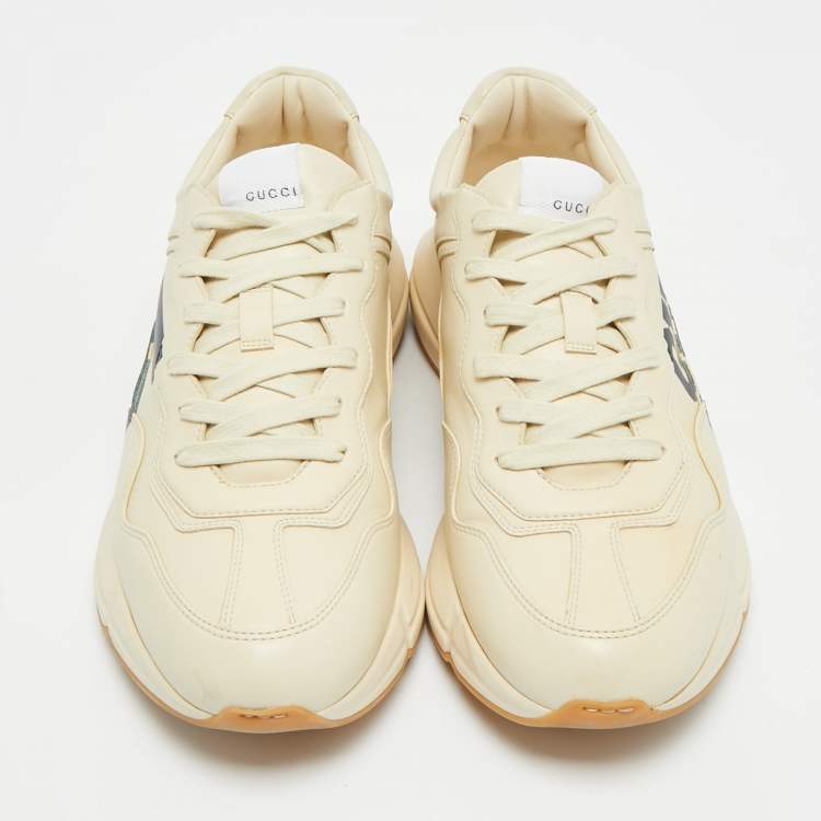 Pre Owned Gucci Rhyton 25 Size 44 Cream Leather Lace Up Sneakers