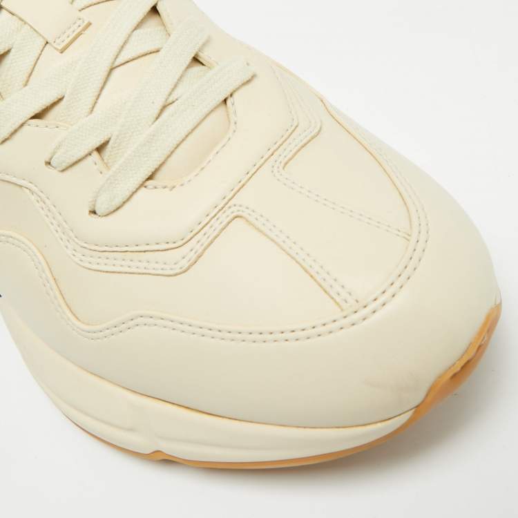 Pre Owned Gucci Rhyton 25 Size 44 Cream Leather Lace Up Sneakers