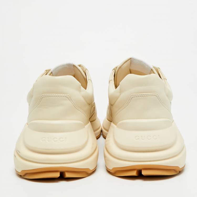 Pre Owned Gucci Rhyton 25 Size 44 Cream Leather Lace Up Sneakers