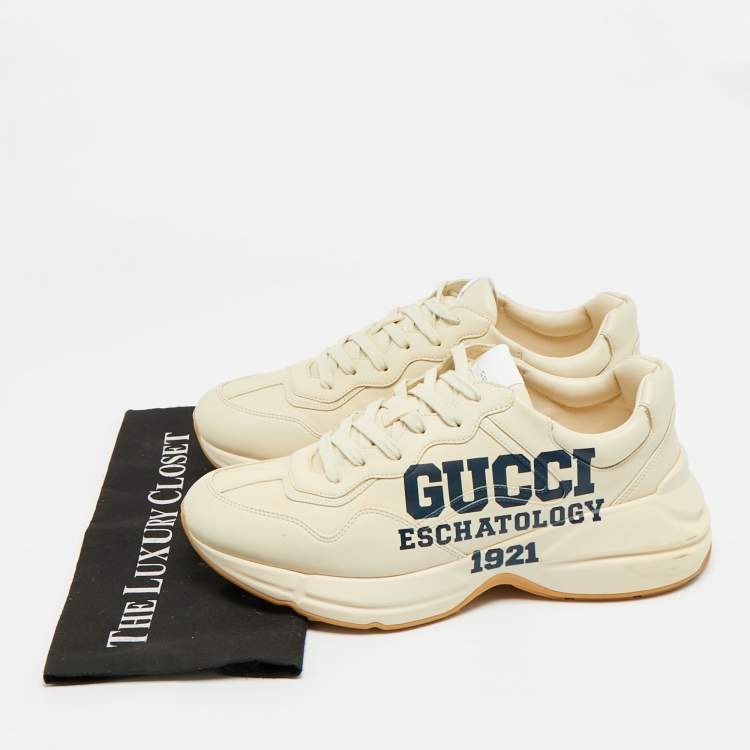 Pre Owned Gucci Rhyton 25 Size 44 Cream Leather Lace Up Sneakers