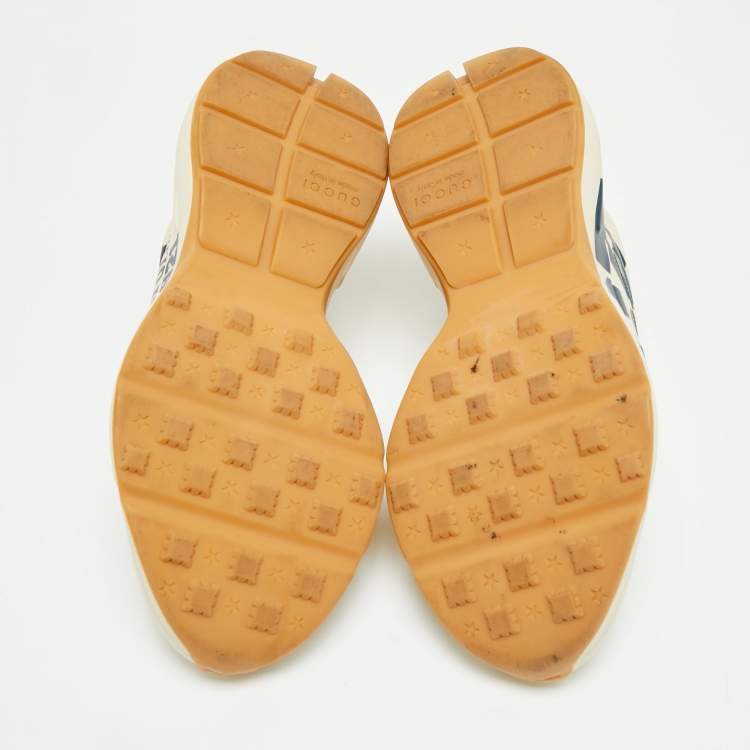 Pre Owned Gucci Rhyton 25 Size 44 Cream Leather Lace Up Sneakers